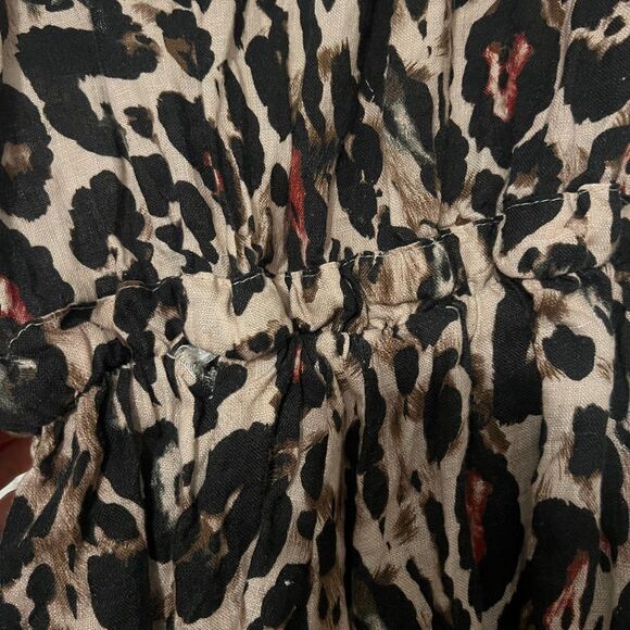 Puro Lino Made in Italy 100% Linen Leopard Print Romper Drawstring waist 19" P2P - Picture 14 of 14